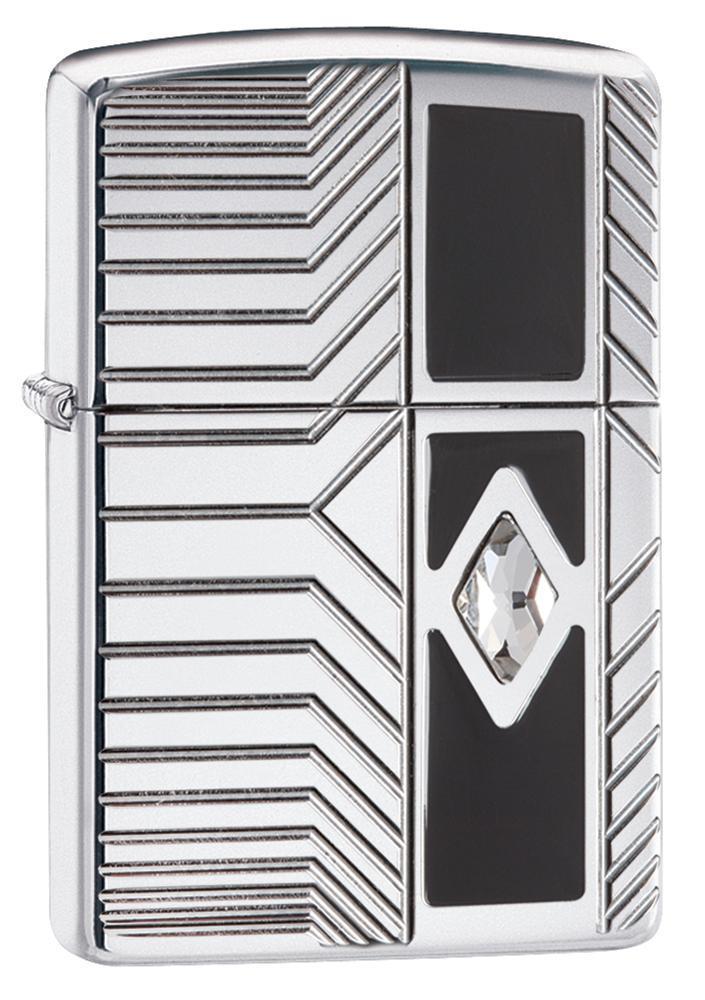 Zippo Armor Lighter With Swarovski Crystal & Black Enamel, 29669