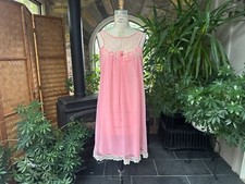 Vintage 1960s 1970s Peachy Pink Nylon Ivory Lace Nightgown Kayser
