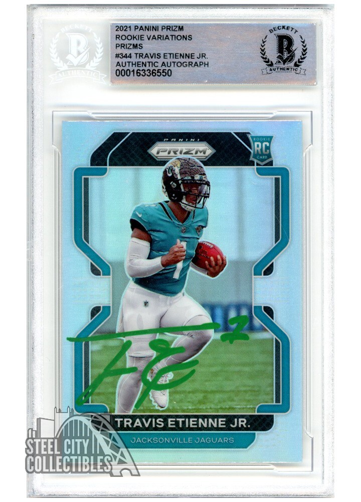 Travis Etienne Jr 2021 Panini Prizm Variation Silver Auto Rookie Card #V-344 BAS