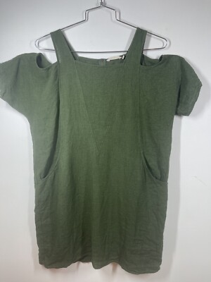 Soft Surroundings Olive Khaki Green Cold Shoulder Emilia Midi Lagonlook PL Dress