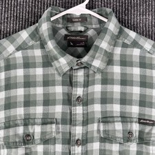 Eddie Bauer Mens Shirt Small Green Plaid Long Sleeve Classic Fit Button Up