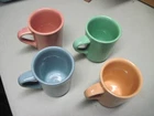 FIESTA FIESTAWARE 4 PASTEL COFFEE MUGS HLC HOMER LAUGHLIN Red, Blue, Green Orang