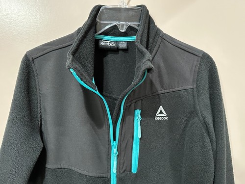 Reebok Girls Full Zip Fleece Jacket Black with Teal Zippers - Size 14/16 - Picture 4 of 8