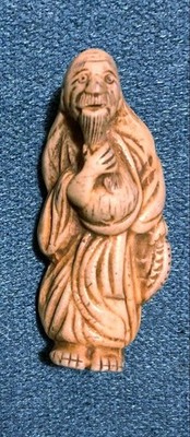 Japanese Netsuke, Hand-Carved, Sennin Old Man, Longevity Wisdom Excellent