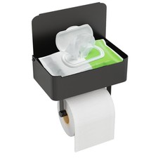 Wall Mount Toilet Paper Holder with Shelf Flushable Wipes Storage Matte Black