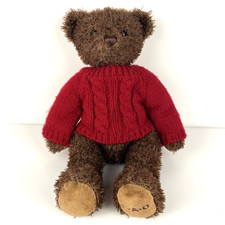 FAO Schwarz Brown Bear Red Knit Sweater Plush 15" Stuffed Embroidered Logo Soft