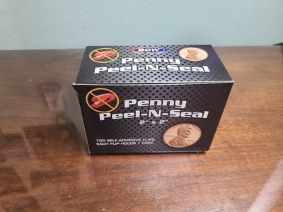 SINGLE box of 100 SELF ADHESIVE BCW PENNY Peel-N-Seal 2 x 2 COIN FLIPS