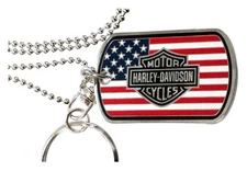 Harley-Davidson Military Flag Bar & Shield Dog Tag, Chain & Key Ring 8003494