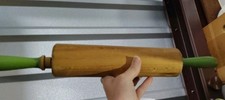 Cream  Green 1940's Wood Rolling Pin Farmhouse Style