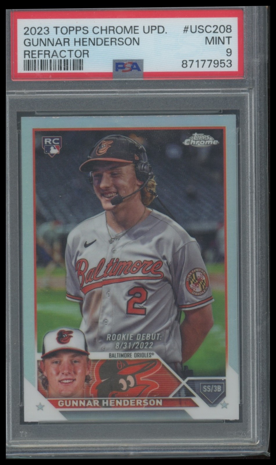 2023 Topps Chrome Update #USC208 Gunnar Henderson Refractor PSA 9