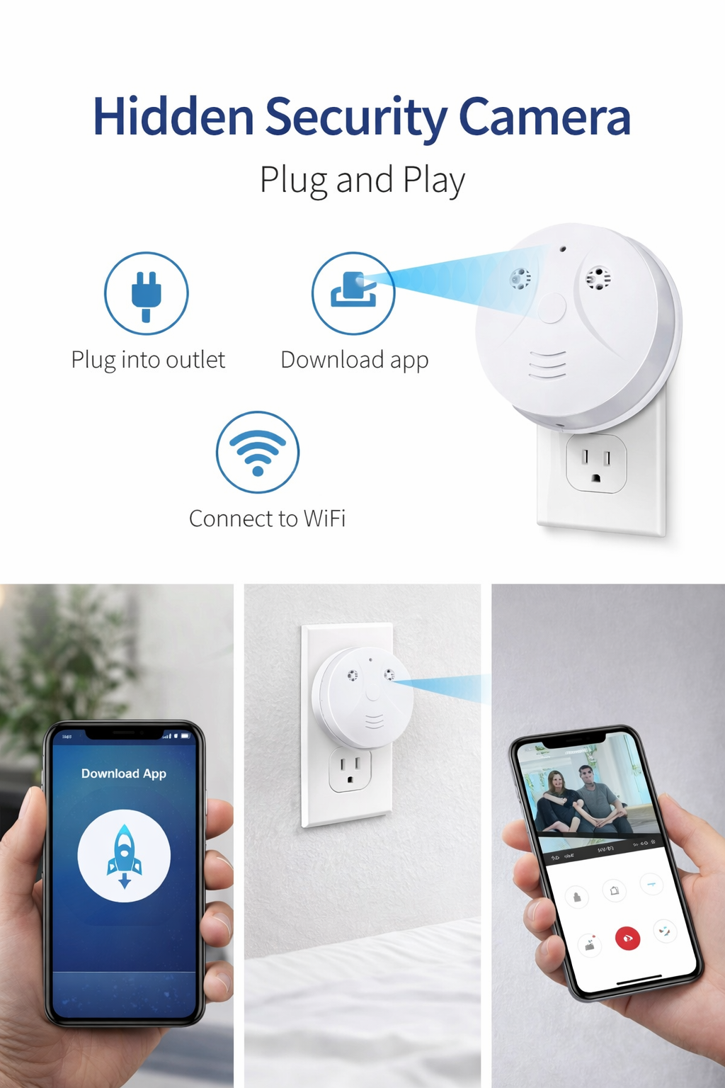 Smoke Detector WiFi 1080P Camera with Motion Detection Wireless Indoor Cam-image