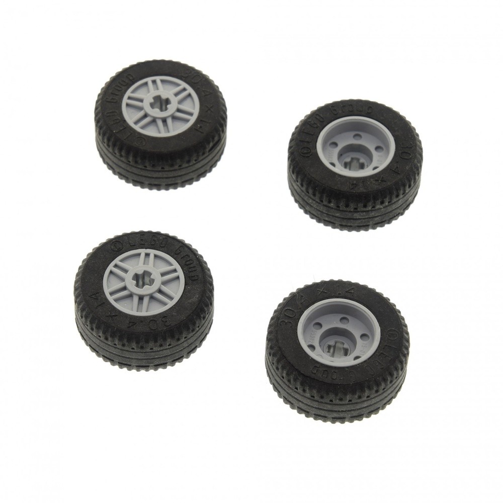 4X Lego Wheel 30.4X14 VR Black Rim 18X14 New Light Gray Axle 58090 55982C03