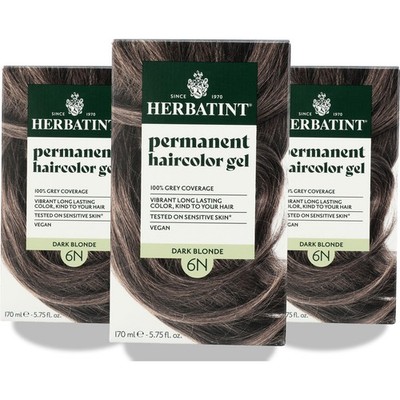 Herbatint 6N Dark Blonde Permanent Haircolor Gel 170 Ml 4 Oz 3 Pack