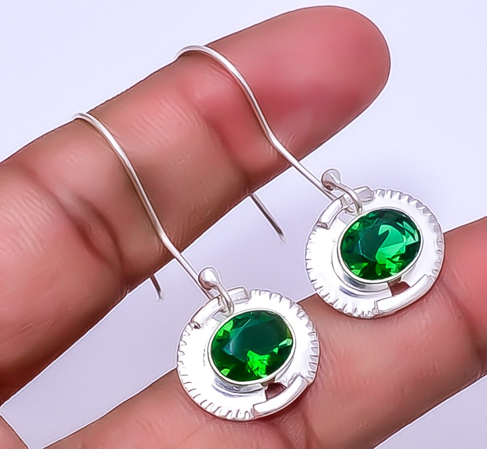 Emerald Designer (Simulated) 925 Sterling Silver Earring 1.72