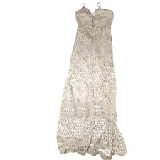 Windsor Dress Womens Medium White Crochet Maxi Lace Boho Fairy Whimsy Beach glam