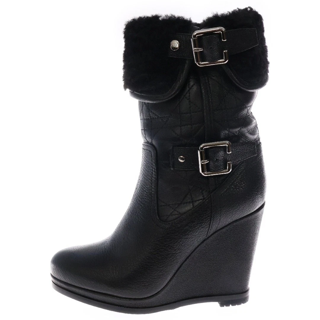 Bottes basses Dior Christian BIKER matelassées Canage Boa semelle compensée noires d'occasion 2d5