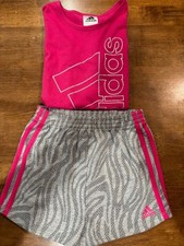 Adidas Graphic TOP SHORT 2 Piece Set PINK/GRAY 6X NWOT