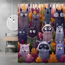 Cute Forest Animals Shower Curtain Autumn Leaves Print