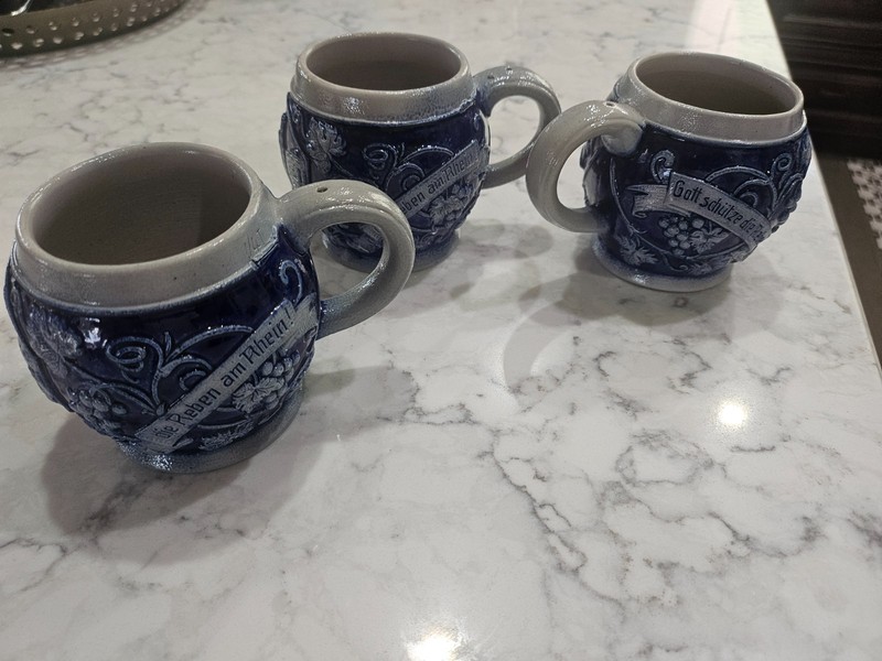3 Wick Werke German Cobalt Blue Mugs Cups.  1921-1937