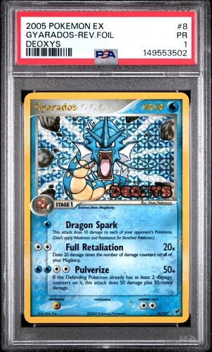 PSA 1 PR 2005 Pokemon EX Deoxys Gyarados REVERSE Holo Foil Rare 8/107 STAMPED