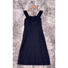 New Ann Taylor Dress 8 Womens Blue Linen Blend Ruffle Collar Midi Maxi