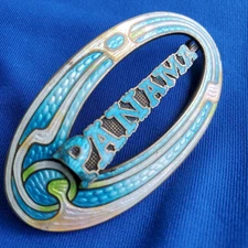 Art Deco Guilloche Enamel Brooch 925 Sterling Silver Vintage Hand made Pin