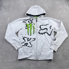 Fox Racing x Monster Energy Hoodie Mens Medium White Full Zip Ricky Carmichael