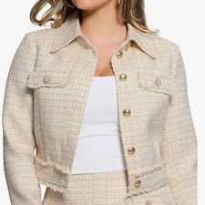 GUESS Giacca donna Daphnee tweed cropped color crema e oro taglia small