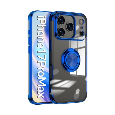 For iPhone 11 12 13 14 15 16 17 Pro Max Plating TPU Case Ring Stand Clear Cover