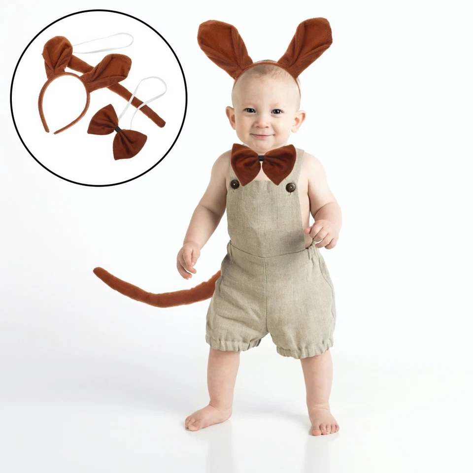  3 Pcs Mode Enfants Costume Animal Set Kangourou Bandeau Bowtie Queue Kit Mignon - Photo 3/4