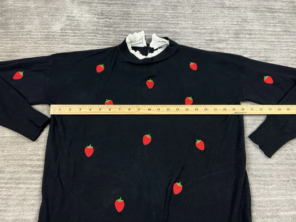 Suéter Sioni Milano Mujer M Negro Cuello Manga Larga Fresa Bordado Foto 4 de 4