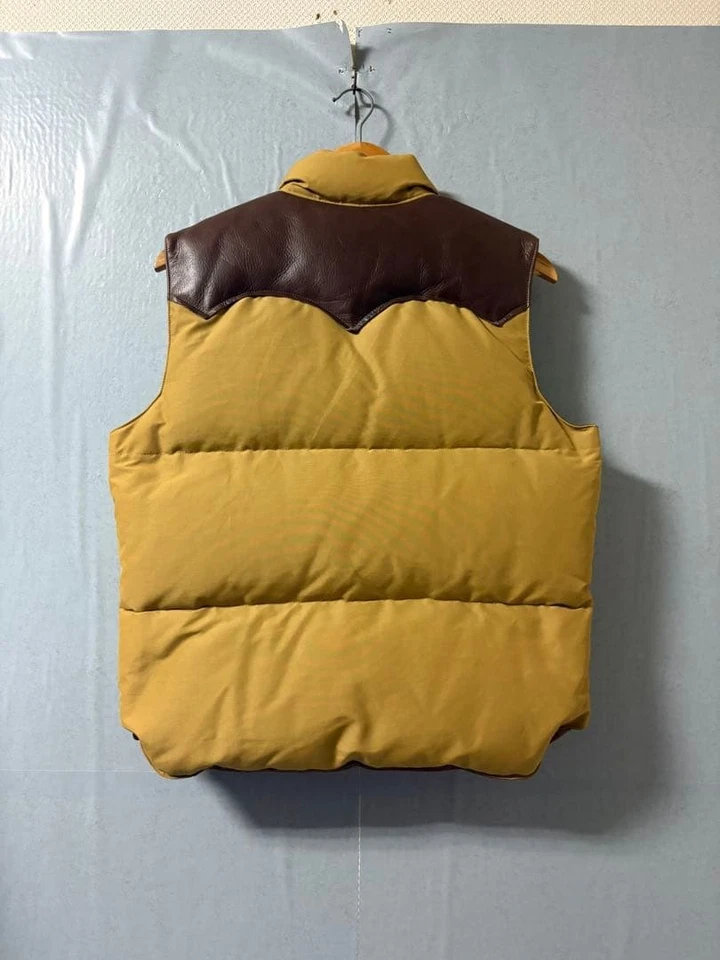 SUGARCANE Leather Yoke Down Vest Oak Brown M Size Japan Vintage F/S - Image 2 of 4