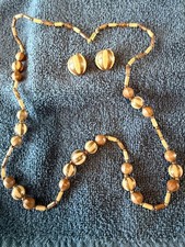 Vintage wood bead necklace and matching earring set.