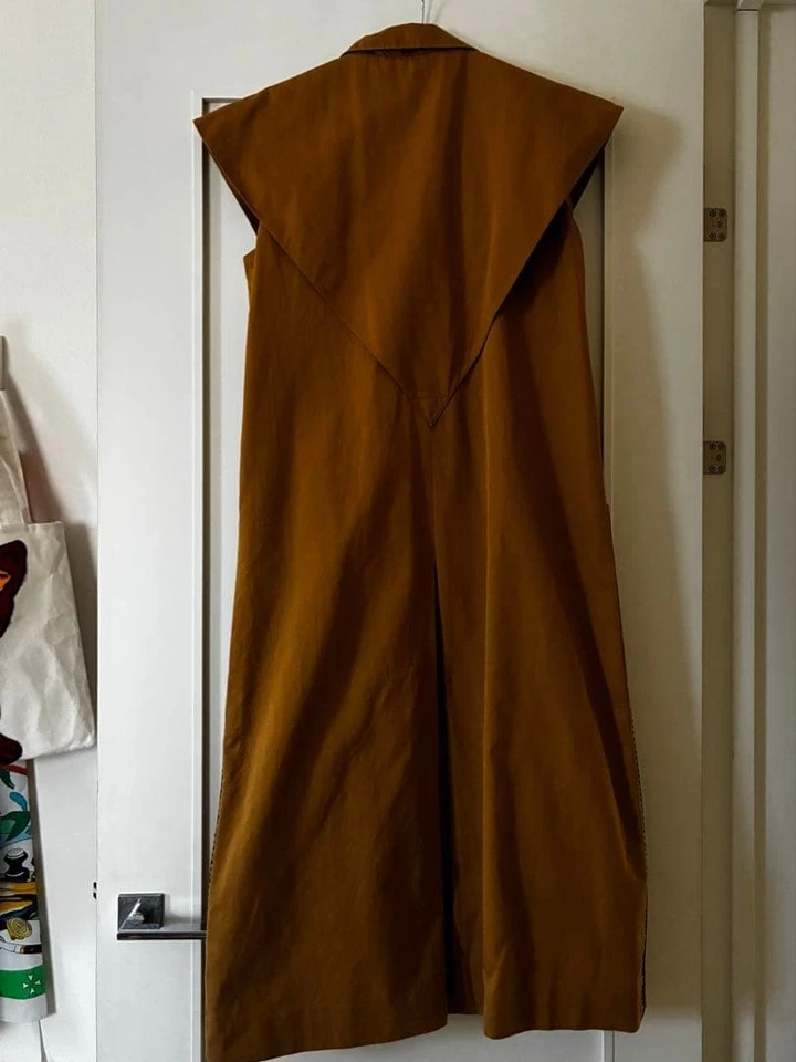 Christian Dior Vintage Dress Sleeveless A-Line Cotton Embroidery Ochre Color - Image 4 of 4