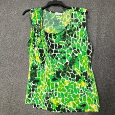 Susan Graver XL Sleeveless Top Green Yellow Abstract Print Blouse