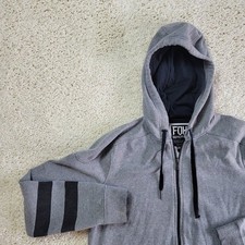 Fox Racing Mens Slim Fit Medium Zip Up Hoodie Grey Striped Sweatshirt 08650