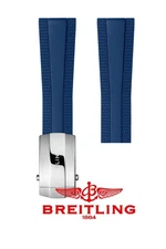 22mm Authentic BREITLING Rubber Strap Navy Blue Diver Watch Band Buckle Set B