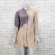 CITRON Santa Monica Women's Linen Silk dip Dye tunic Blouse Gray Beige sz Medium