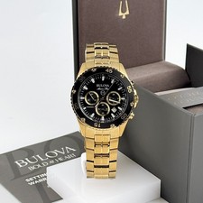 Bulova Men's 98B406 Marine Star Black Dial Gold-Tone Steel Quartz Watch 41.5mm