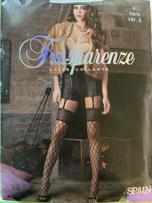 Strumpfhose transparent sehr sexy verschleiert Gr.4 Farbe schwarz mit Netzmuster