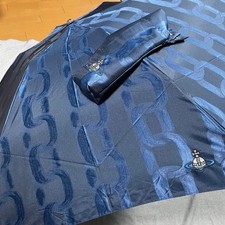 New Vivienne Westwood Chain Pattern Folding Umbrella Navy