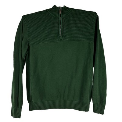 Haggar Mens Green 1/4 Zip Sweater XXL Cotton & Polyester Ribbed Knit Collar