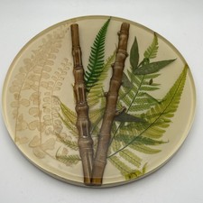 Vintage Bamboo & Fern Fronds Leaves Resin Acrylic Round 7.5?Trivet