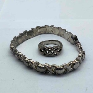 Sterling Silver 925 XOXO Heart Bracelet & Celtic Knot Ring Jewelry Set 16.9g