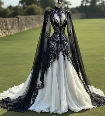 fairy goth mother wedding dresses Black and White Gothic Wedding Dresses Victorian Medieval Fairy Boho Bridal  Gown