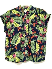 Style & Co Womens Plus Size 2X Blue Harbor Tropical Print Camp Shirt