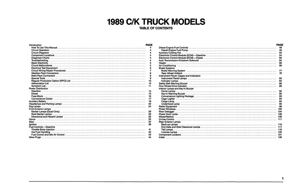 Chevrolet C-K 1989 camioneta manual de diagramas de cableado y diagnóstico eléctrico Foto 2 de 3