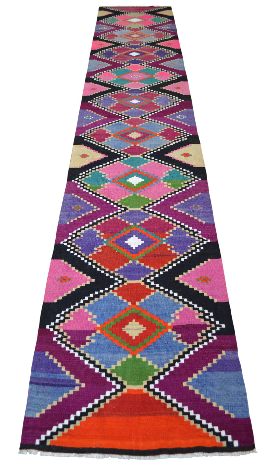 Turkish Rug Extra Long Runner, Vintage Rug, Handmade Wool Kilim Rug 2'7" x 14'4"