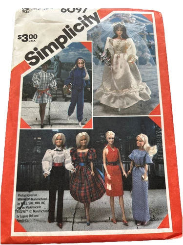 Vtg 80s Simplicity Pattern 6097 BARBIE DOLL CLOTHES Wedding Gown Dresses Precut