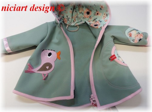 niciart design ♥ SOFTSHELLJACKE ♥ SOFTSHELL JACKE ♥MÄDCHENJACKE MINT ROTKEHLCHEN - Bild 11 von 12